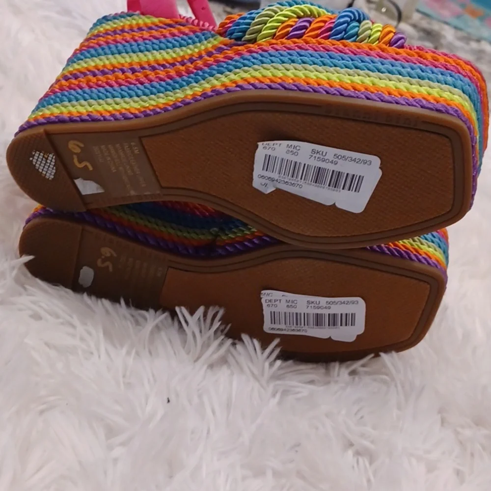 Gianni Bini Rainbow Striped Platform Sandals with Pink Straps